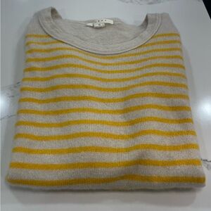 Cream and Yellow Striped Crew Neck Sweater